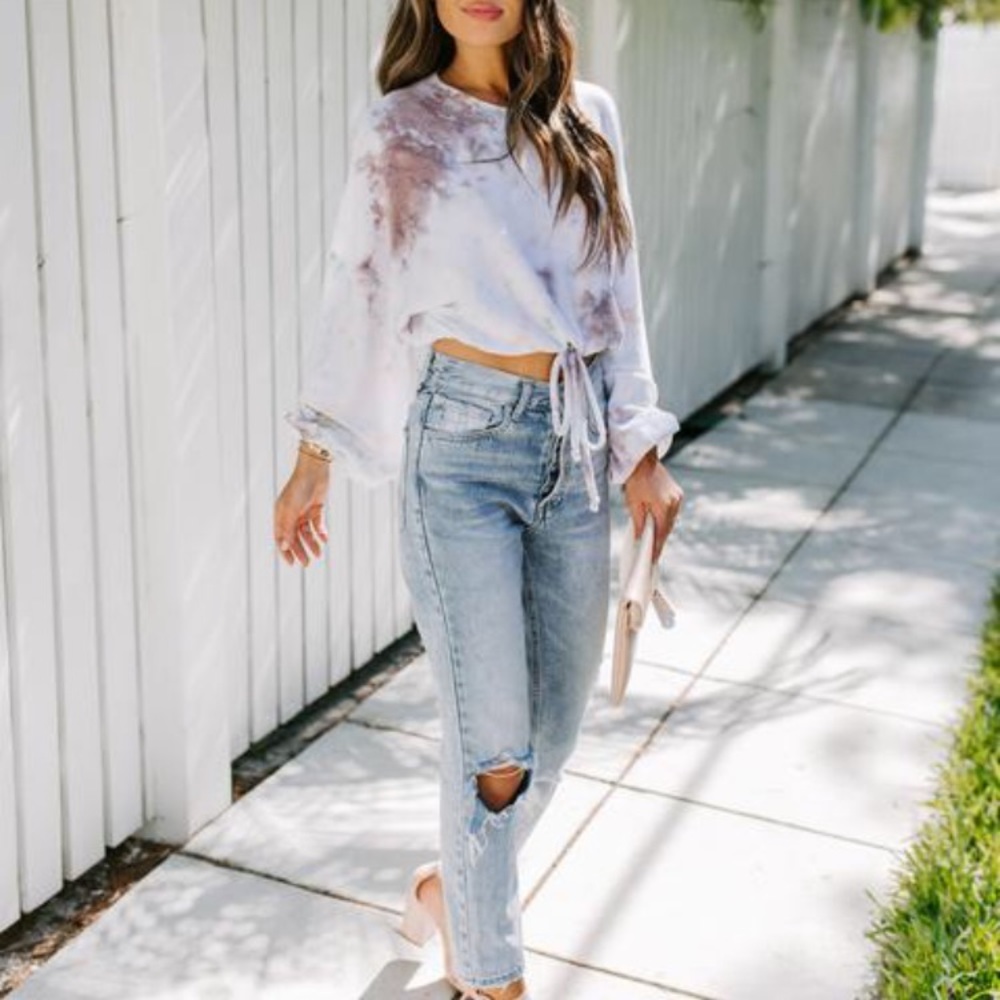 Cropped Drawstring Tie Dye Top - Picture 7 of 8